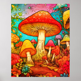 Póster Todos los Colores de las Setas Fondo Negro en una 