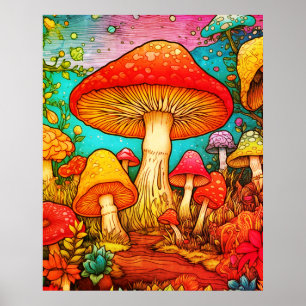 Póster Todos los Colores de las Setas Fondo Negro en una