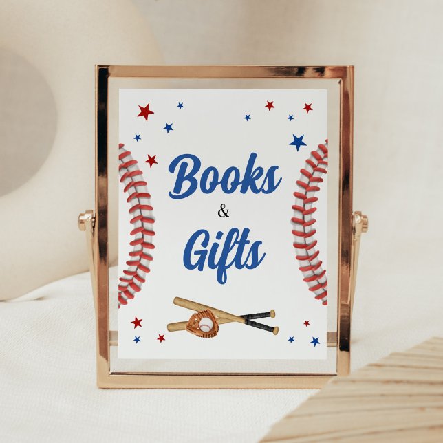 Póster Todos los libros y regalos de Baby Shower de Star  (Sports Baby Shower Books and Gifts Sign)