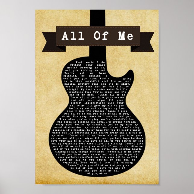 Póster Todos Los Míos Black Guitar Song Lyric Wall Art Im (Frente)