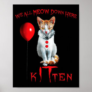 Póster Todos Maúllan Gato Payaso Gatito Halloween Diverti