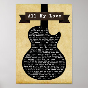 Póster Todos mis amores Black Guitar Song Lyric Wall Art 