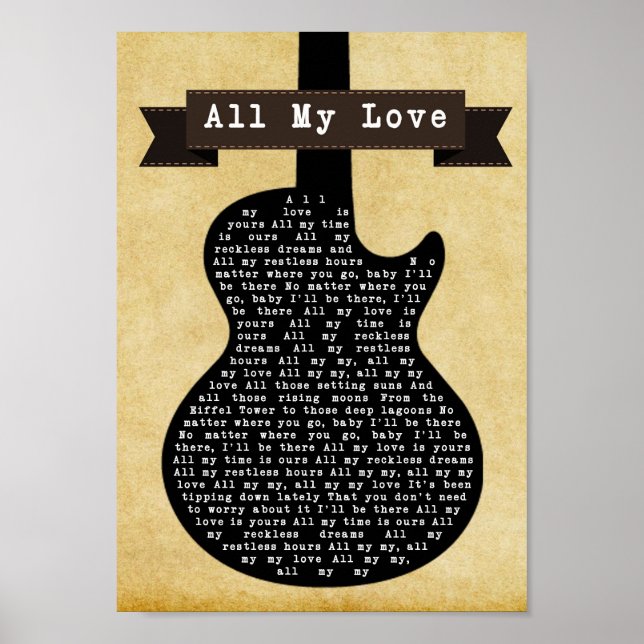 Póster Todos mis amores Black Guitar Song Lyric Wall Art  (Frente)