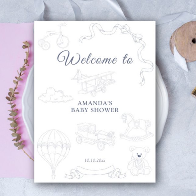 Póster Toile de Jouy Nursery Welcome Baby Shower (Subido por el creador)