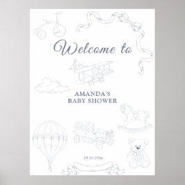 Póster Toile de Jouy Nursery Welcome Baby Shower