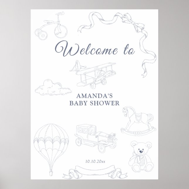 Póster Toile de Jouy Nursery Welcome Baby Shower (Frente)