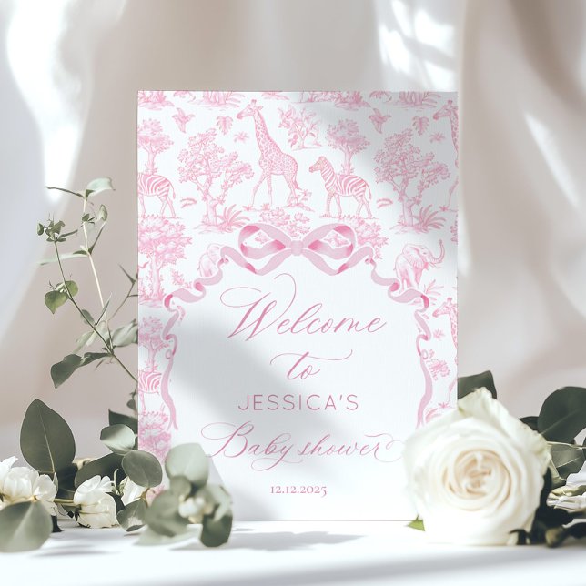 Póster Toile de Jouy Safari ducha de bebé rosa Bienvenida (Subido por el creador)