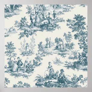 Póster Toile de jouy sage verde elegante