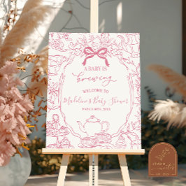 Póster Toile de Jouy Tea Baby Shower Welcome Sign