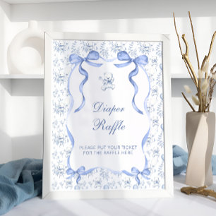 Póster Toile De Jouy Teddy Bear Baby Shower Diaper Raffle