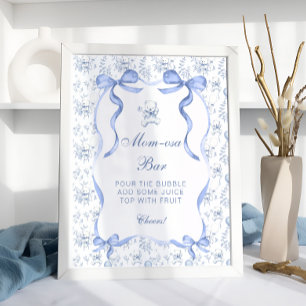 Póster Toile De Jouy Teddy Bear Baby Shower Mom-osa Bar