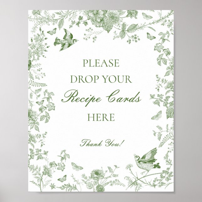 Póster Toile verde de Jouy Floral Compartir receta novia (Frente)