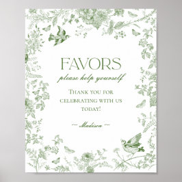 Póster Toile Verde De Jouy Vintage Floral Favor Rótulo