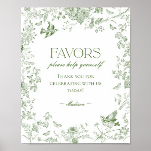 Póster Toile Verde De Jouy Vintage Floral Favor Rótulo