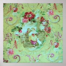 Póster Toile victoriano antiguo Rococo Estilo Sage Verde