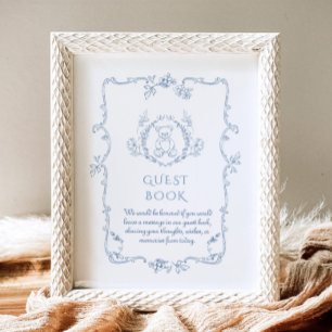 Póster Toile Vintage teddy bear baby ducha Guest Book