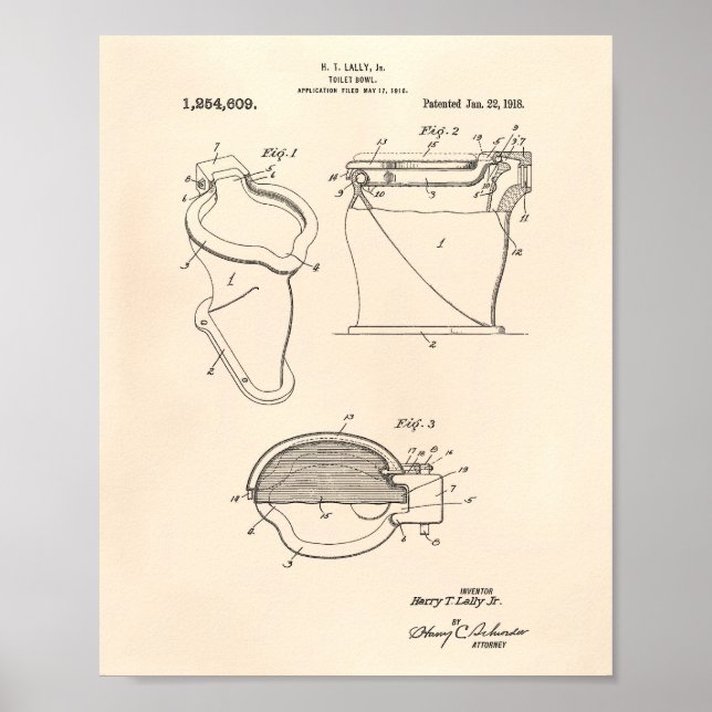 Póster Toilet Bowl 1918 Patent Art Old Peper (Frente)