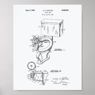 Póster Toilet Bowl 1936 Patent Art White Paper