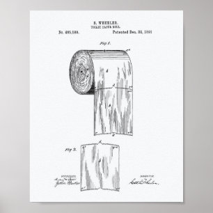 Póster Toilet Paper Roll 1891 Patent Art - White Paper