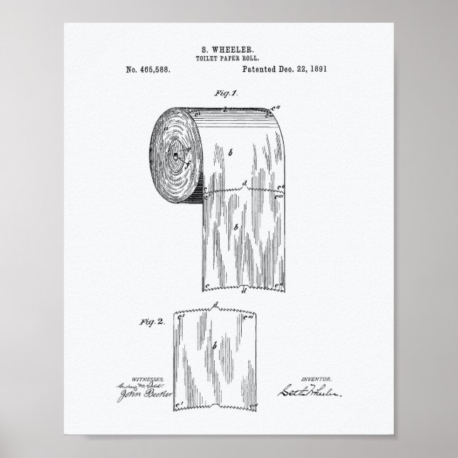 Póster Toilet Paper Roll 1891 Patent Art - White Paper (Frente)