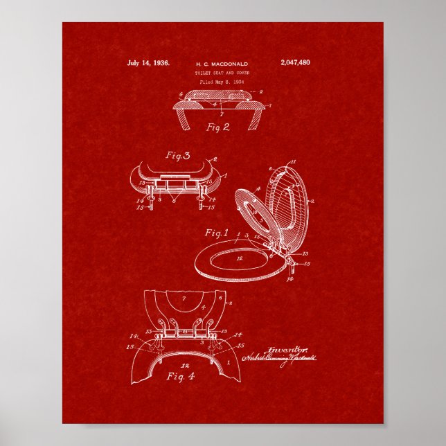 Póster Toilet Seat And Cover Patent - Burgundy Red (Frente)