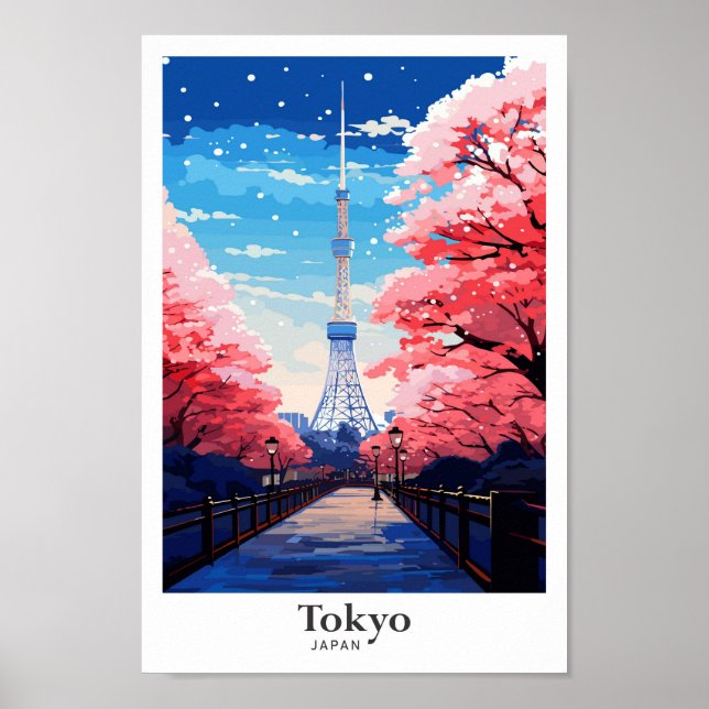 Póster Tokio Ilustracion de viajes de vintage (Frente)