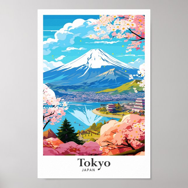 Póster Tokio Ilustracion de Viajes Vintage de Japón (Frente)