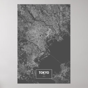 Póster Tokio, Japón (blanco sobre negro)