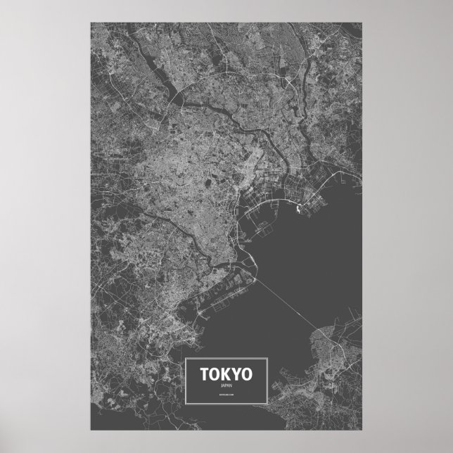 Póster Tokio, Japón (blanco sobre negro) (Frente)