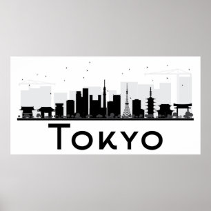 Póster Tokio, Japón horizonte negro y blanco del   de la