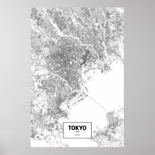 Póster Tokio, Japón (negro sobre blanco)