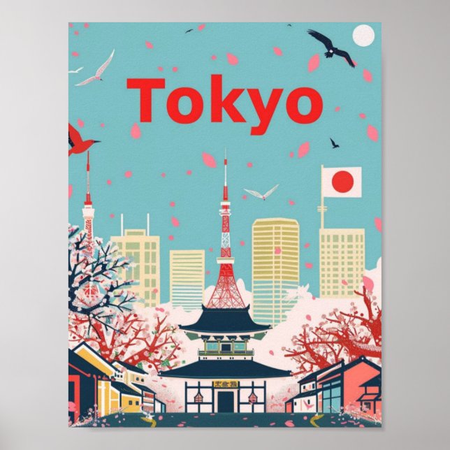 Póster Tokio Japón Vintage Famoso lugar de viaje (Frente)