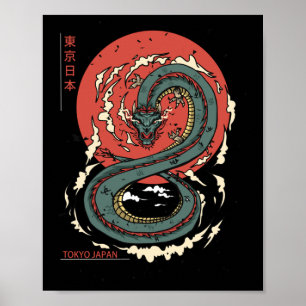 Póster Tokio japonés Dragón asiático tatuaje vintage near