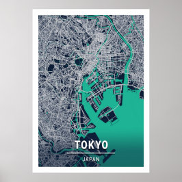 Póster Tokio - Mapa azul oscuro de la ciudad de Japón