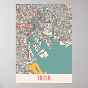 Póster Tokio - Mapa de la ciudad de Chalk en Japón