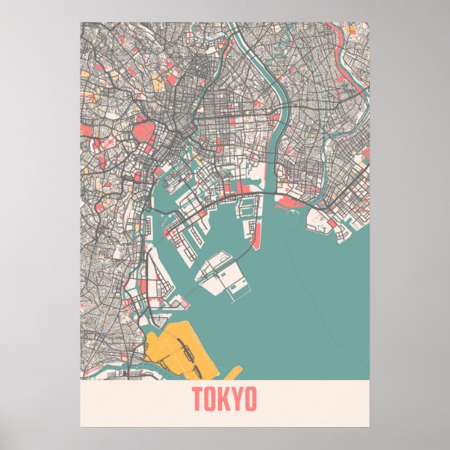 Póster Tokio - Mapa de la ciudad de Chalk en Japón (Frente)