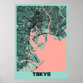 Póster Tokio - Mapa de la ciudad de Peony en Japón