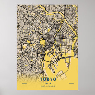 Póster Tokio - Mapa japonés de la ciudad amarilla