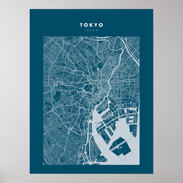 Póster Tokio - Poster del mapa de la ciudad azul oscura d (Frente)