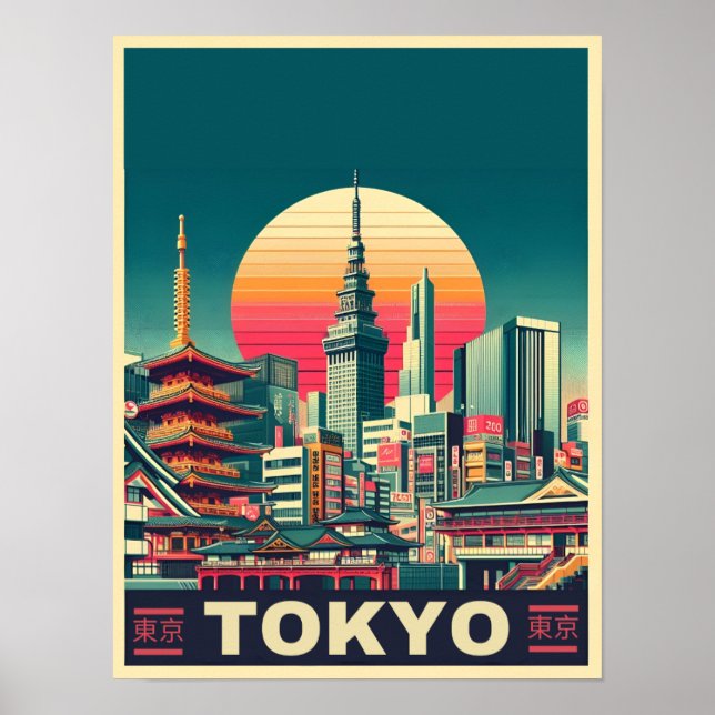 Póster Tokio Regalos de RETRO de viajes en Japón (Frente)