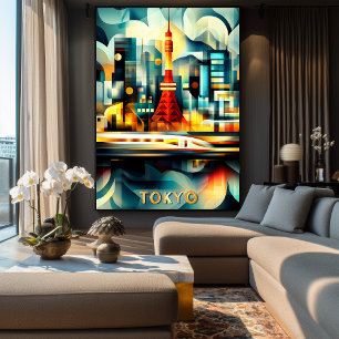 Póster Tokyo Cubist Lights - Moderno paisaje geométrico