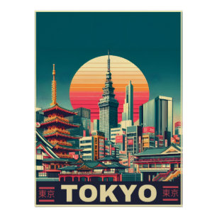 Póster Tokyo Japón viajes RETRO regalos de skyline