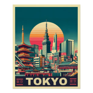 Póster Tokyo Japón viajes RETRO regalos de skyline