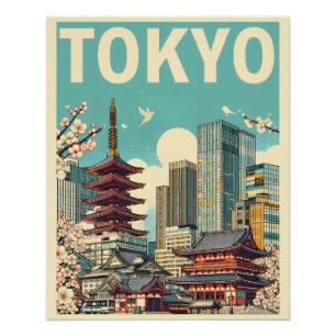 Póster Tokyo Japón viajes RETRO regalos de skyline