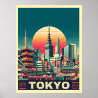Tokyo Japón viajes RETRO regalos de skyline