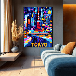 Póster Tokyo Neon Glow - Colorido paisaje geométrico
