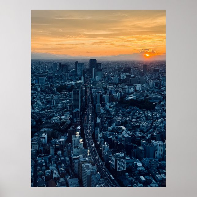 Póster Tokyo Skyline bei Sonnenuntergang Urban City (Frente)