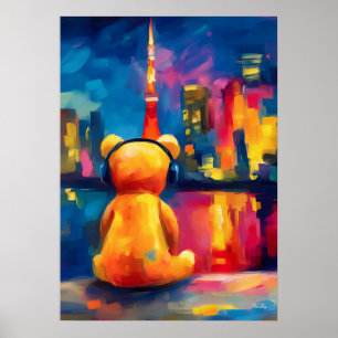 Póster Tokyo Teddy Neon Silueta Nocturna