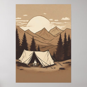 Póster Toldo de camping retro al aire libre aventura de s