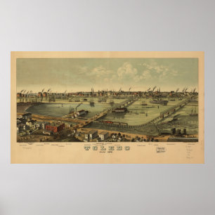 Póster Toledo 1876, OH Birds Eye Panoramic Map